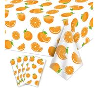 PTECDROTS 4Pcs Little Cutie Party Tablecloth, Orange Fruit Table Covers, Rectangular Orange Birthday Party Supplies for Kids Birthday Baby Shower Summer Fruit Party, 130 x 220cm