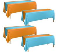 PTECDROTS 4Pcs Orange and Blue Tablecloths, Orange Party Table Runner Waterproof Disposable Rectangle Table Cover for Dog Birthday Wedding Party Supplies, 130 x 220 cm