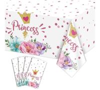 PTECDROTS 4pcs Princess Party Tablecloth - Pink Castle Table Cover Rectangular Castle Decorations for Princess Baby Shower Decorations, 130 x 220 cm