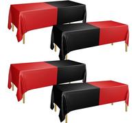 PTECDROTS 4Pcs Red and Black Tablecloths Rectangle Table Covers for Fiesta Graduation Wedding Black and Red Birthday Decorations, 130 x 220cm