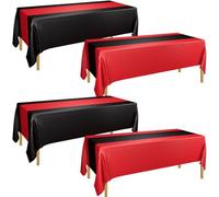 PTECDROTS 4Pcs Red and Black Tablecloths Table Runner Waterproof Disposable Rectangle Table Covers for Fiesta Graduation Wedding Black and Red Birthday Decorations, 130 x 220cm