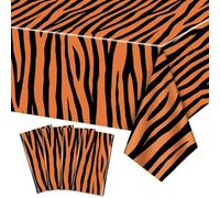 PTECDROTS 4Pcs Tiger Print Plastic Tablecloth, Rectangular Safari Animal Table Cloths, Tiger Striped Tablecloth for Zoo Jungle Safari Tiger Party Decorations, 130x220cm