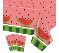 PTECDROTS 4Pcs Watermelon Party Tablecloth, Rectangular Plastic Table Covers for Kids Birthday, Baby Shower, Summer Fruit Party, 130 x 220cm