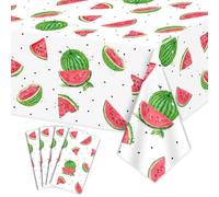 PTECDROTS 4Pcs Watermelon Party Tablecloth, Rectangular Watermelon Table Covers, Watermelon Birthday Party Supplies for Kids Birthday Baby Shower Summer Fruit Party, 130 x 220cm