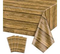 PTECDROTS 4pcs Wood Tablecloth, Brown Rustic Table Covers, Rectangular Table Decoration for Rustic Party Decor, Western Barn Themed Birthday Party, Barbecue Party Decorations, 130 x 270cm
