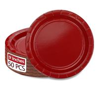 PTECDROTS 50 Red Paper Plates, 9 Inch Round Dinner Plates for Christmas, Parties & Daily Use