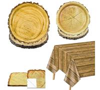 PTECDROTS Rustic Wood Grain Party Decorations - Wooden Tableware Set for 20, Includes Plates, Napkins, and Tablecloth for Rustic, Woodland, or Birthday Parties