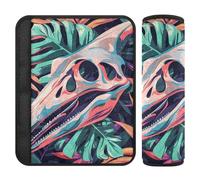 Pterodactyl Skull with Colorful Leaves Strap pad,Release Stress to Your Neck and Shoulders,car Seatbelt Cushion for Sedan Airplane Van Protector para cinturón de carro 2 pcs