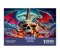 Pterosaur 1000 Piece Puzzle - Dragon Skull Sword Fiery Dark Fantasy Puzzles for Adults Educational Game Jigsaw Puzzle Fun Present for Home70x50cm/1000pcs