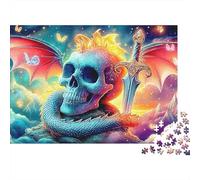 Pterosaur 1000 Piece Puzzle for Men Women Adults Skull Dragon Sword Lightning Premium Thick Sturdy Vibrant Challenging Hard Stress Relief 70x50cm/1000pcs