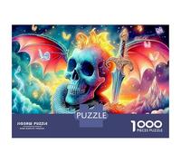 Pterosaur 1000 Piece Skull Dragons Sturdy Cardboard Classic Jigsaw Puzzle for Adults Kids Hard Impossible Game Decompression Wall Decor 52x38cm/1000pcs