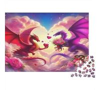 Pterosaur 1000 Pieces Cardboard Puzzle Recycled for Adults Two Dragons with Hearts Stress Relief Brain Teaser Eco-Friendly Premium Quality Cognitive Development Indoor Activity 52x38cm/1000pcs