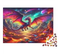 Pterosaur 1000 Pieces Recycled Cardboard Jigsaw Puzzle Fire Dragon in Space Unique Christmas Birthday Gift Adults Teens Premium Quality Brain Teaser Indoor Game 70x50cm/1000pcs