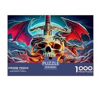 Pterosaur Challenging Puzzles 1000 Pc - Dragon Skull Sword Fiery Dark Fantasy for Men And Women Recycled Paper Suitable for Wall Decompression38x26cm/1000pcs