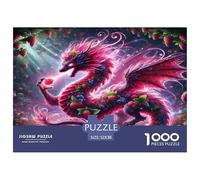 Pterosaur Great Gift Idea 1000 Pc Adult Jigsaws - Floral Dragon Vibrant Magical Lush Fantasy Impossible Hard Challenging Game for Wall Decoration52x38cm/1000pcs