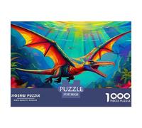 Pterosaur Great Gift Idea 1000 Pc Adult Jigsaws - Jungle Dragon Rainbow Vibrant Dynamic Wild Impossible Hard Challenging Game for Wall Decoration38x26cm/1000pcs