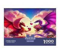 Pterosaur Impossible Hard Difficult 1000 Pieces Adult Jigsaws - Dragon Couple Hearts Romantic Dreamy Vivid Educational Game Decompression for Gifts52x38cm/1000pcs