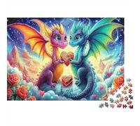 Pterosaur Jigsaw Puzzles 1000 Piece for Adults & Kids | Challenging Game Dragons Holding Heart Cookie Home Decoration Gift 38x26cm/1000pcs