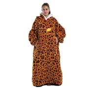 Pterygoid Extra Long Oversized Blanket Hoodie,Hooded Wearable Blanket with Sleeves for Women and Men,Soft Fleece Giant Sweatshirt with Pocket Gift for Adult Teenager,Orange Leopard