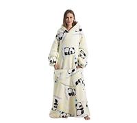 Pterygoid Extra Long Oversized Blanket Hoodie,Hooded Wearable Blanket with Sleeves for Women and Men,Soft Fleece Wearable Throw Giant Sweatshirt Adult with Pocket,Panda in White,Panda on Cloud
