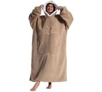 Pterygoid Extra Long Oversized Blanket Hoodie,Hooded Wearable Blanket with Sleeves for Women and Men,Soft Fleece Giant Sweatshirt with Pocket Gift for Adult Teenager,Brown