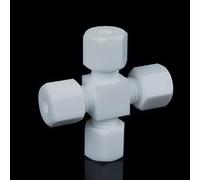PTFE 4-Way Cross Ferrule Fittings, Equal Connector for Pneumatic Hydraulic Systems, 1pc(D3/8")