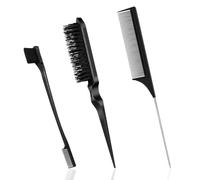 PTGAZX 3 Pcs Slick Back Brush, Plastic Rat Tail Comb, All-in-One Comb Set | Double Sided Edge Brush & Rat Tail Comb, Ideal for Hair Slicking, Combing, Brushing and Versatile Hair Styling