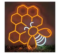 PTHEN Hanging Signs Bee Neon Sign Light Dimmable USB Powered for Kids Bedroom Wall Hanging Aesthetic Birthday Decor 13.11inx14.17in
