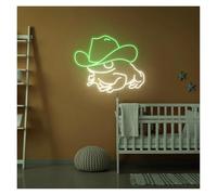 PTHEN Hanging Signs Cowboy Hat Neon Sign USB Powered Adjustable Brightness Frog Neon Lights Suitable for Bistro Wall Decor 28cmx38.1cm(B)