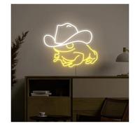 PTHEN Hanging Signs Cowboy Hat Neon Sign USB Powered Adjustable Brightness Frog Neon Lights Suitable for Bistro Wall Decor 28cmx38.1cm(A)