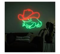 PTHEN Hanging Signs Cowboy Hat Neon Sign USB Powered Adjustable Brightness Frog Neon Lights Suitable for Bistro Wall Decor 28cmx38.1cm(D)