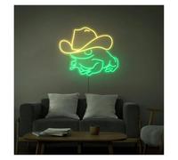 PTHEN Hanging Signs Cowboy Hat Neon Sign USB Powered Adjustable Brightness Frog Neon Lights Suitable for Bistro Wall Decor 28cmx38.1cm(C)