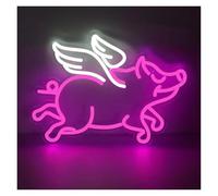 PTHEN Hanging Signs Fly Pig Neon Sign USB Powered Dimmable Neon Lights Sign for Bedroom Pub Birthday Party Wall Decoration 30cm×37cm