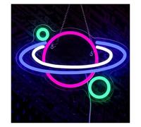 PTHEN Hanging Signs Galaxy Neon Sign Space Smile Planet Colorful Light Dimmable USB Powered Lamp for Bedroom Birthday Wedding Party Wall Decor 36.8cmx19.8cm
