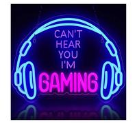 PTHEN Hanging Signs Gaming Neon Sign Dimmable LED Headset Gamer Light Game Zone Bedroom Wall Decor (Can't Hear You I'm Gaming) 30x40cm