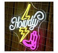 PTHEN Hanging Signs Howdy Neon Lights Cowboy Boot Neon Sign for Wall Decor USB Dimmable Bedroom Home Bar 32x32cm