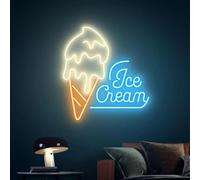 PTHEN Hanging Signs Ice Cream Neon Sign Handmade Art Hanging Night Light for Ice Cream Shop Wall Decor Cafe Drink Home Decor 35cmх33cm(A)