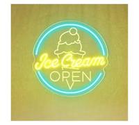 PTHEN Hanging Signs Ice Cream Open Neon Sign Light Dimmable USB Powered for Business Coffee Shop Store Aesthetics Wall Art Hanging Decor 38cmx38cm(C)