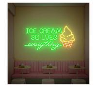 PTHEN Hanging Signs Ice Cream Solve Eveything Neon Signs USB Powered, Adjustable Brightness Business Logo Neon Lights Suitable for Shop Wall Decor(C,30CM)