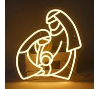 PTHEN Hanging Signs Jesus Family Neon Sign Light for Wall Decor USB Powered for Home Easter Celebration Bedroom Living Room 29cm×36cm