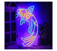 PTHEN Hanging Signs Koi Fish Neon Sign Light Dimmable USB Powered for Bar Office Restaurant Fishroom Kitchen Party Wall Decor 42.5cmx23.7cm