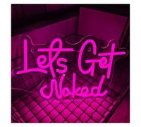 PTHEN Hanging Signs Let's Get Naked Neon Sign Pink Letter Light for Bedroom Home Hotel Wall Decor USB Powered 37cmx23.5cm