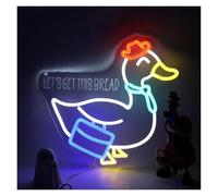 PTHEN Hanging Signs Let's Get This Bread Neon Sign for Wall Novelty Duck Light for Home Bedroom Restaurant Bakery Decor 35cmx32.5cm