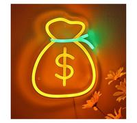 PTHEN Hanging Signs Money Pocket Neon Sign USB Powered Dimmable Lights for Room Shop Cashier Club Festival Party Wall Decoration 18.1cm×22.3cm