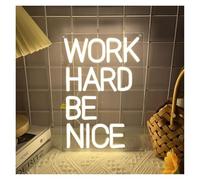 PTHEN Hanging Signs Neon Sign Work Hard Be Nice Neon Night Light Offices Neon Lights Wall Art Decoration Coffee Shop(30x21cm)
