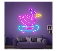 PTHEN Hanging Signs Skateboard Chick Neon Sign Light USB Powered for Home Club Gaming Room Birthday Atmosphere Personalized Wall Art Decor 38cmx28cm(A)