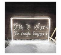 PTHEN Hanging Signs This is Where The Magic Happen Neon Sign Engrave Personality Letters Light for Room Aesthetic Wall Decor(30x20cm)