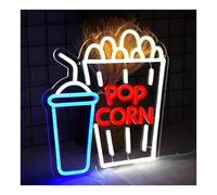 PTHEN Hanging Signs Vibrant Popcorn Neon Sign USB Powered Dimmable Colorful Cinema Wall Decoration for Movie Room, Bar, Party 33.5cmх31cm