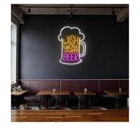 PTHEN Hanging Signs Wish You were Beer Neon Sign Suitable for Beer Bar Home Wall Decor with Dimmable 58cm