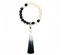 Pthene Taiji Yin Yang Feng Shui Bracelet, Handmade White Bodhi Seeds, Black Obsidian Beads and Rotatable Tassel, Adjustable Tai Chi Bagua Symbol Jewelry Fashion Gift, Natural Charm Bead for Women Men